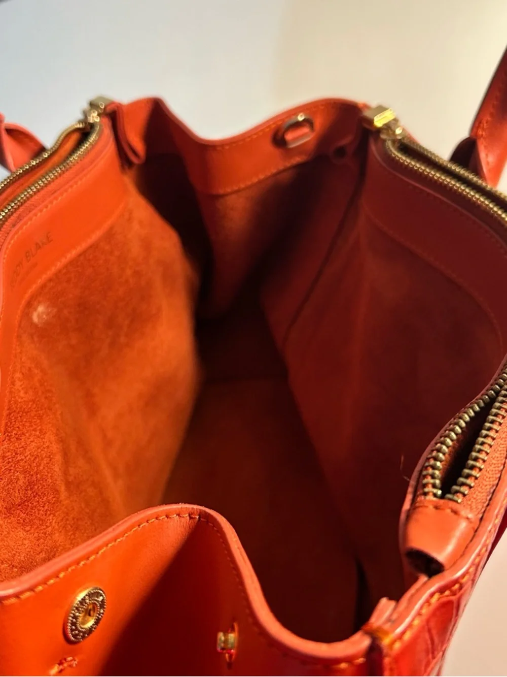 Teddy Blake Orange Croc-Embossed Leather Satchel Purse - Picture 9 of 10